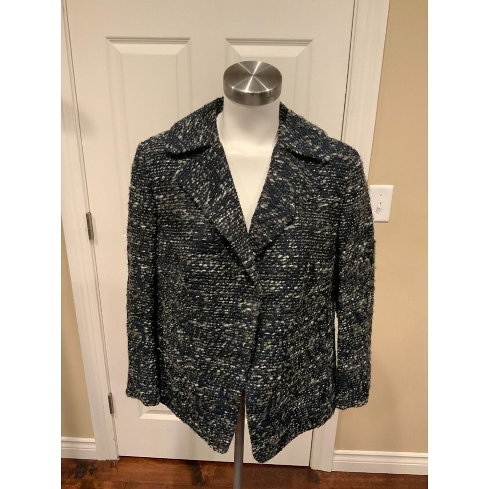 Akris Punto Blue & Gray Tweed Jacket w/ Snap Closure, Size 12 (US), 44 (FR)